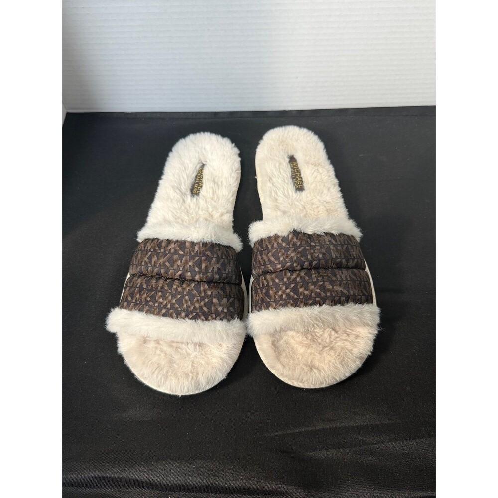 Michael Kors faux fur jet set MK slide brown slipper Size 11M